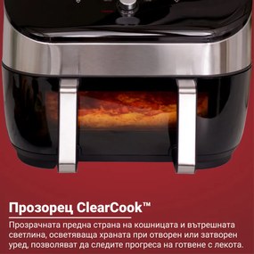 Фритюрник с горещ въздух Instant Pot Vortex Plus VersaZone ClearCook 140410001, 2 зони, 1700W, 8.5 л, 6 програми, SyncCook, SyncFinish, Черен/сив