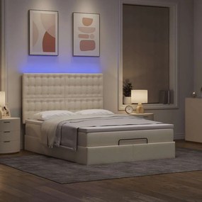 3314181 vidaXL Османска легло с матрак и LED, кремаво, 140x200 см, плат