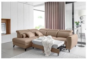 Светлокафяв кадифен разтегателен ъглов диван с място за съхранение (ляв ъгъл L форма) Noble – ELTAP