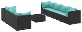 3308036 vidaXL Градински лаундж комплект с възглавници 8 части черен полиратан