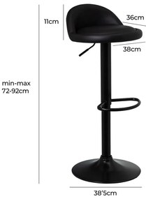 Черни бар столове в комплект от 2 бр. с регулируема височина от имитация на кожа (височина на седалката 72 cm) – Casa Selección