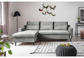 Светлосиво кадифено ъглово канапе, ляв ъгъл Stylish Stan - Miuform