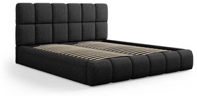 Черно тапицирано двойно легло с място за съхранение и решетка 140x200 cm Bellis - Micadoni Home