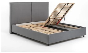 Сиво тапицирано двойно легло с място за съхранение и включена подматрачна рамка 180x200 cm Myra Bold – Bonami Selection