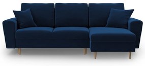 Син кадифен разтегателен ъглов диван с място за съхранение Kyoto – Cosmopolitan Design