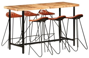 278767 vidaXL Бар комплект 7 части акациево дърво масив и естествена кожа