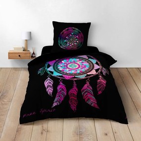 Черно единично памучно спално бельо 140x200 cm Porte Bonheur – douceur d'intérieur