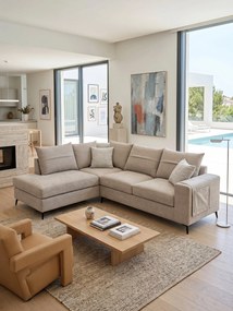 Ъглов диван Hannah-Бежово-Ляво