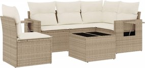 3220177 vidaXL Градински диван с възглавници, 6 части, бежов полиратан