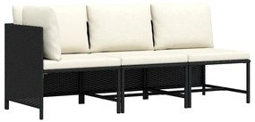 313519 vidaXL Градински комплект с възглавници, 3 части, черен полиратан