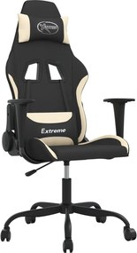 345469 vidaXL Масажен гейминг стол, черно и кремаво, плат