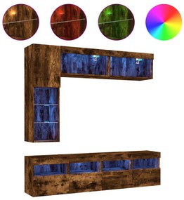 3216761 vidaXL Комплект ТВ стенни шкафове, 7 части, с LED светлини, опушен дъб
