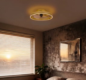 Вентилатор за таван месинг 50 см вкл. LED димируем с дистанционно управление - Maddy