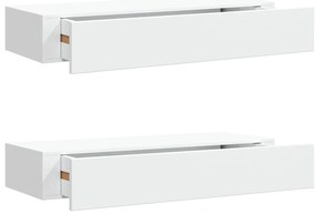 330256 vidaXL Стенни рафтове с чекмеджета, 2 бр, бели, 60x23,5x10 см, МДФ