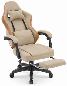 Удобен геймърски и офис стол HC-1015 с поставка за крака - бежов