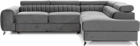 Сив кадифен разтегателен ъглов диван с място за съхранение (десен ъгъл L форма) Laurence – ELTAP