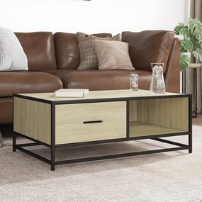 848755 vidaXL Кафе маса, сонома дъб, 90x57x35 см, инженерно дърво и метал