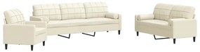 3278459 vidaXL Мека мебел от 3 части с възглавници и болстери кремав кадифе