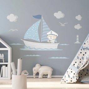Сини детски стикери за стена Captain Teddy - Ambiance