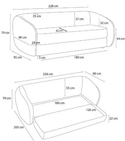 Тъмносив шенилов сгъваем диван 228 cm Neyo – Bobochic Paris