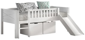 Бяло повдигнато детско легло от масивен бор с място за съхранение и включена подматрачна рамка 90x200 cm Scott – Vipack