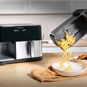 Двоен фритюрник с горещ въздух 8в1 Instant Pot Vortex DUAL SPLIT, 2600W, 11 л, 205°C, EvenCrisp, Синхронизирано готвене, Сензорно управление, Черен/инокс