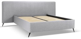 Сиво тапицирано двойно легло с място за съхранение и решетка 140x200 cm Walter - Milo Casa