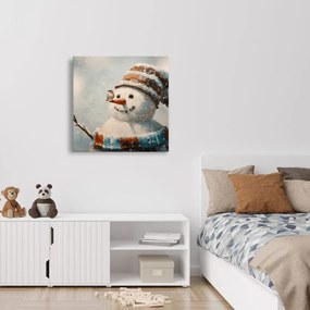 Картина на платно Коледна – Снежен човек и приятел врабче