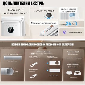 Мобилен климатик Dreo 515S, 1500W, 20-30 м2, 12000 BTU, Охлаждане, Вентилатор, Изсушаване, Гласови команди, LED, Бял