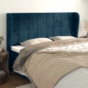 3118020 vidaXL Горна табла за легло с уши, тъмносиня, 183x23x118/128 см кадифе