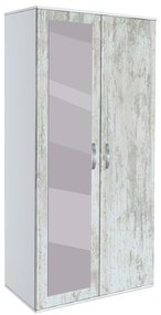 Двукрилен гардероб Мебели Богдан, модел BM-Ava 21 с огледало, бял гланц и кристал