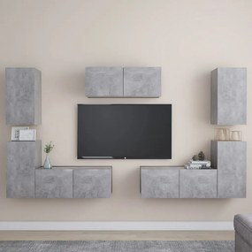 3079092 vidaXL Комплект ТВ шкафове от 7 части, бетонно сиви, инженерно дърво