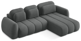 Тъмносив разтегателен ъглов диван с място за съхранение от букле (десен ъгъл) Pele – Makamii