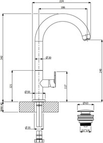 Смесител за умивалник висок с клапан Clic-Clac Slim Vicario-бронз