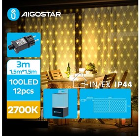 Aigostar - LED Екстериорни коледни лампички 100xLED/8 функции 4,5x1,5 м IP44 топло бял