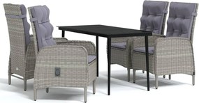 3099373 vidaXL Градински трапезен комплект с възглавници 5 части, сиво и черно