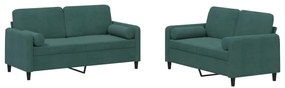 3201996 vidaXL Комплект дивани 2 части с възглавници, тъмнозелен, кадифе