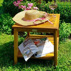 Дървена странична маса от акациева дървесина - 45 x 45 x 45 cm