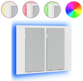 804956 vidaXL Шкаф с LED огледало за баня, бял, 60x12x45 см, акрил