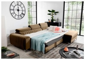 Светлокафяв кадифен разтегателен ъглов диван с място за съхранение (десен ъгъл) Grayson – ELTAP