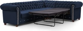 Син кадифен разтегателен ъглов диван (десен ъгъл L форма) York Blik – Ropez