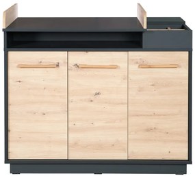 Нисък детски скрин от дъб с масичка за повиване в антрацитно-естествен цвят 118x103 cm Lenn - Roba