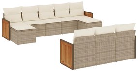 3260497 vidaXL Градински диван с възглавници, 10 части, бежов полиратан
