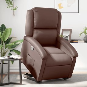 3204228 vidaXL Изправящ реклайнер стол, кафяв, изкуствена кожа