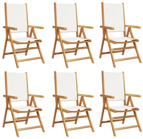 3214539 vidaXL Накланящи градински столове 6 бр кремавобял плат и дърво масив