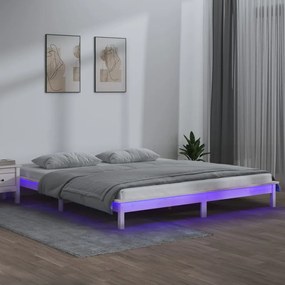 820642 vidaXL LED рамка за легло бяла 120x190 см Small Double масивно дърво