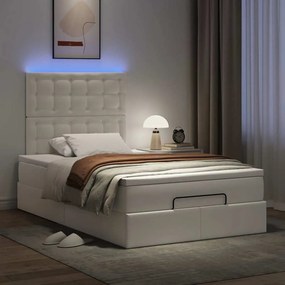 3313841 vidaXL Османска легло с матрак&LED, бяло, 120x190 см, изкуствена кожа