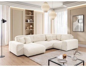 Кремав ъглов диван от рипсено кадифе (десен ъгъл/U форма) Justin – Ropez