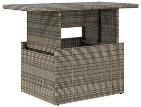 366121 vidaXL Градинска маса със стъклен плот сива 100x55x73 см полиратан
