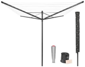 Външен простор Brabantia Lift-O-Matic 1003467, 50 м, Регулируема височина, Метален шиш за вкопаване, Калъф, Торба с щипки, Резистентен на корозия, Черен